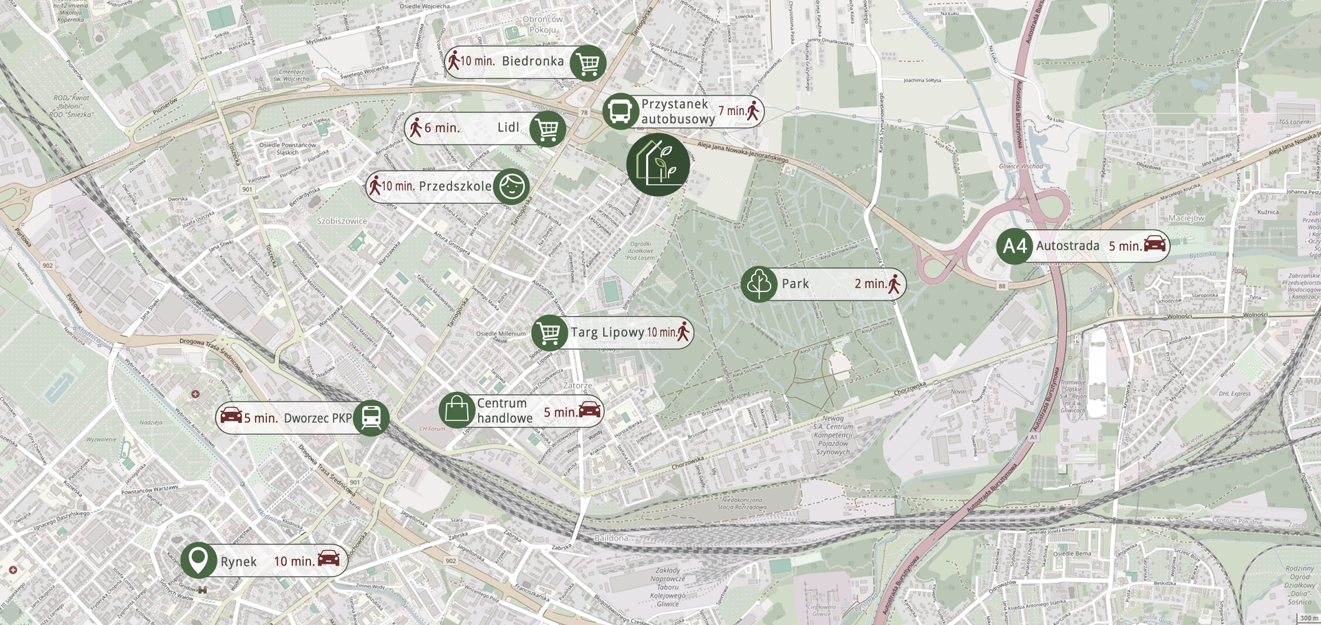 Zdjęcie lokalizacji Apartamentów Podlesie w Gliwicach, dzielica Podlesie